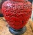 Red Antique Asian Red Cinnabar Lamp With Original Paper Pleated Shade For Sale - Image 8 of 12