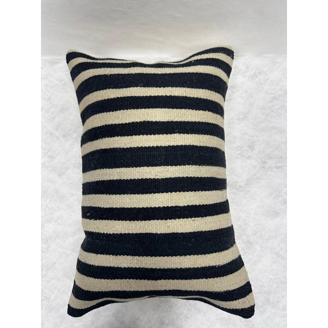 Turkish Hemp Pillow Cushion Natural Beige Black Pillow Cushion Cover 16" x 24" For Sale - Image 4 of 4