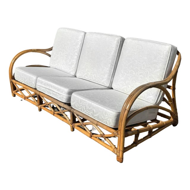 1930s Restored Art Deco Stick Rattan Three-Seat Transitional Sectional Sofa For Sale