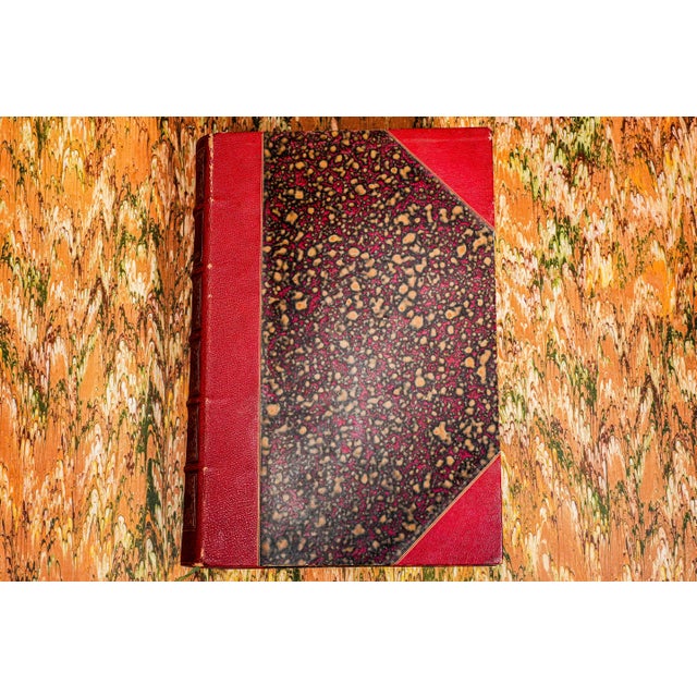 Beautiful Ornate Red Leather Antique French Book Works of Beaumarchais Hand Painted Illustrations For Sale - Image 4 of 12