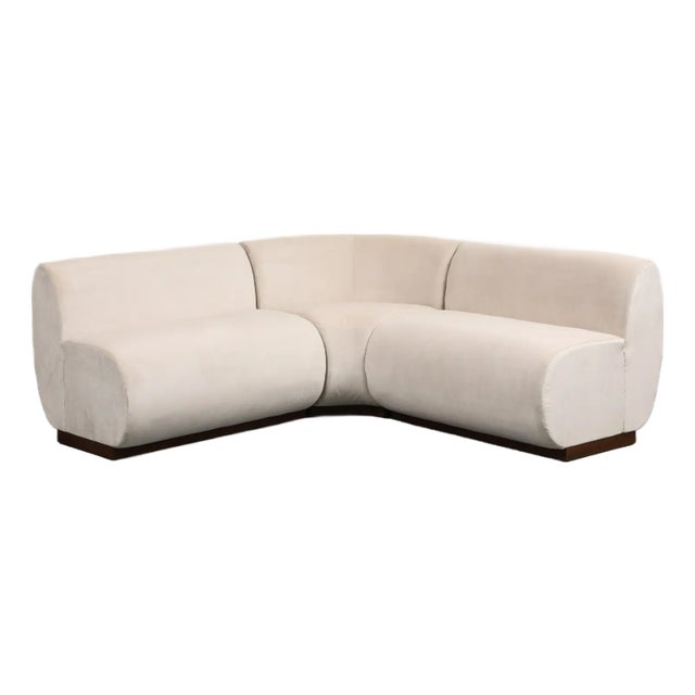 3-Piece Dining Banquette With Rounded Corner in Ivory Velvet For Sale