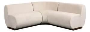 3-Piece Dining Banquette With Rounded Corner in Ivory Velvet