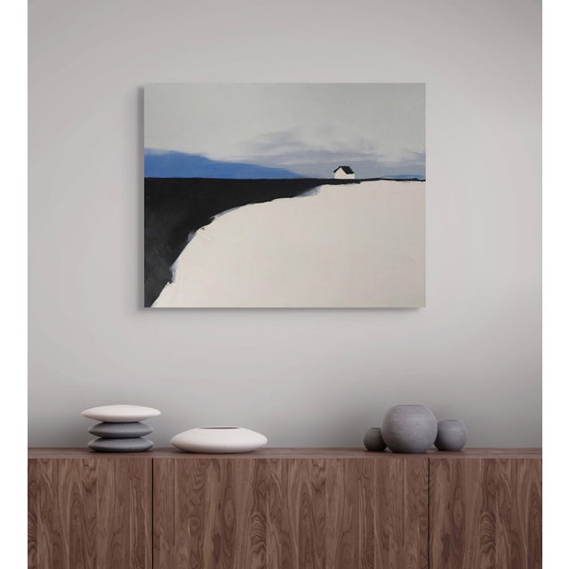 Contemporary Serene House by Sandra Pratt | Oil on Canvas Painting of a solitary house in a minimalist landscape For Sale - Image 3 of 5