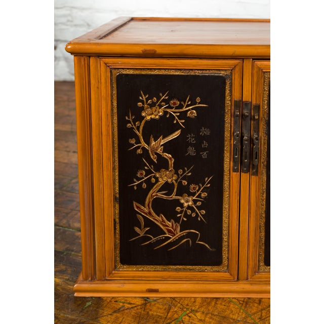 Two Chinese Qing Dynasty Fruitwood Side Cabinets with Carved Décor, Sold Each For Sale - Image 9 of 12