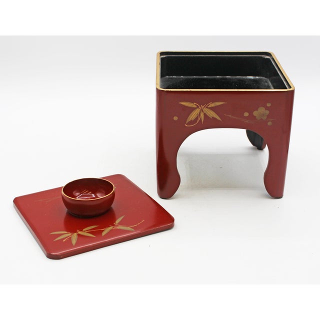 1960s Vintage Japanese Red Lacquer Sakazuki Sake Set With Stand For Sale - Image 5 of 8