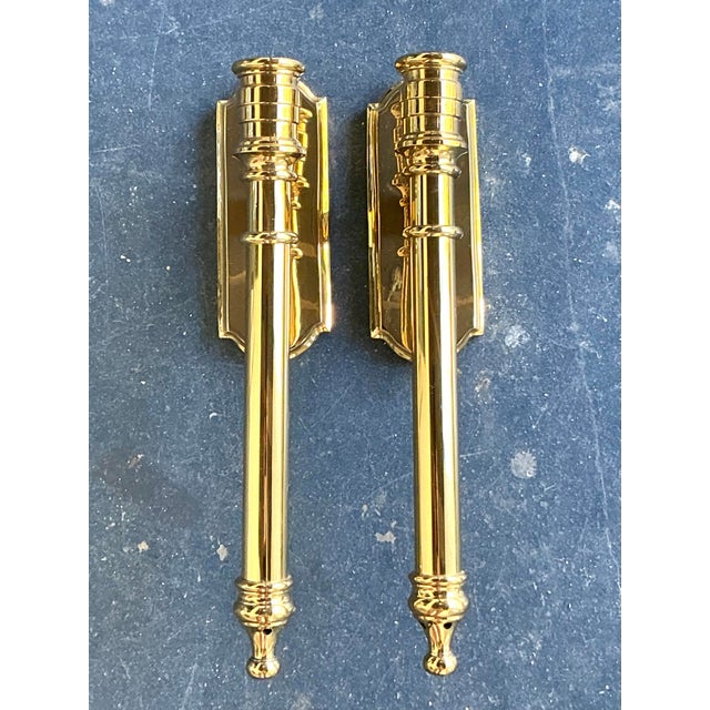 Vintage Regency Polished Brass Hurricane Candle Sconces For Sale In West Palm - Image 6 of 7