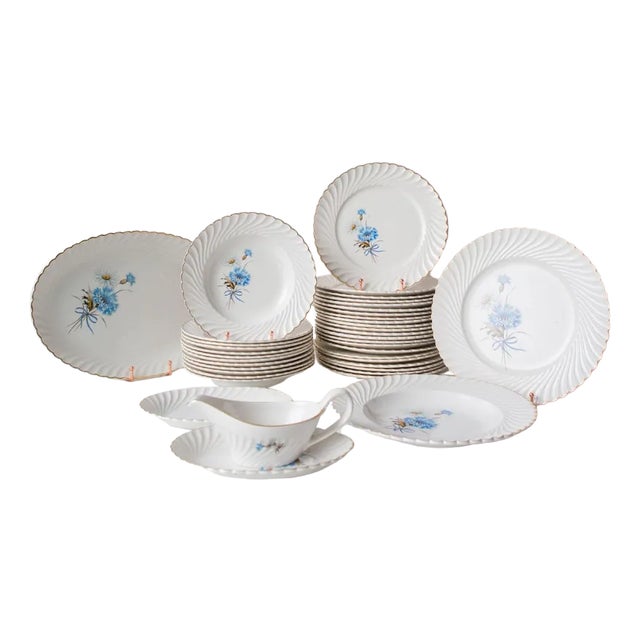 French Ceramic Dishware from Luneville, Set of 39 For Sale