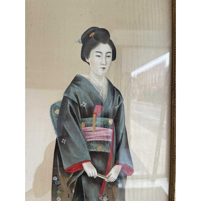 Gold 19th Century Japanese Paintings on Silk - Set of 2 For Sale - Image 8 of 18