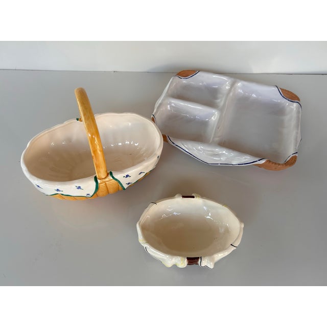 Brown Vintage Collection of "Napkin in a Basket" Ceramic Serving Set For Sale - Image 8 of 11