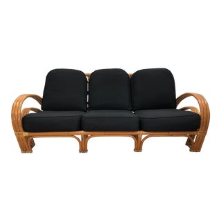 1940s Vintage Horseshoe-Style Rattan Sofa For Sale