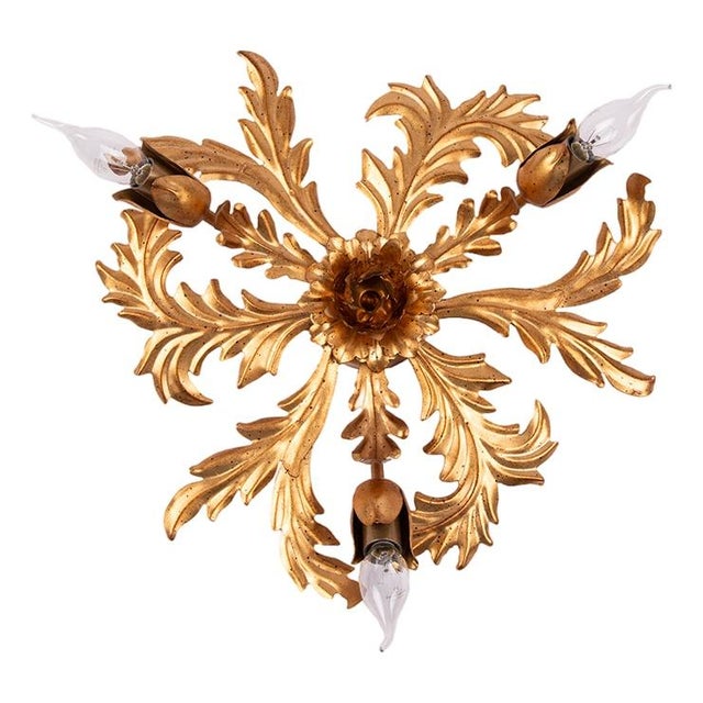 1950s Large Gilt Italian Flush Mount For Sale - Image 9 of 9