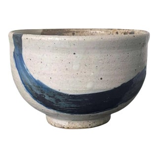 Late 20th Century Glazed Ceramic Tea Bowl with Abstract Strokes by Toshiko Takaezu For Sale