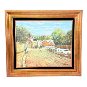 1990s Hand-Painted Oil Reproduction After Alfred Sisley — "Early Snow at Louveciennes" — Museum of Fine Arts Boston, Framed