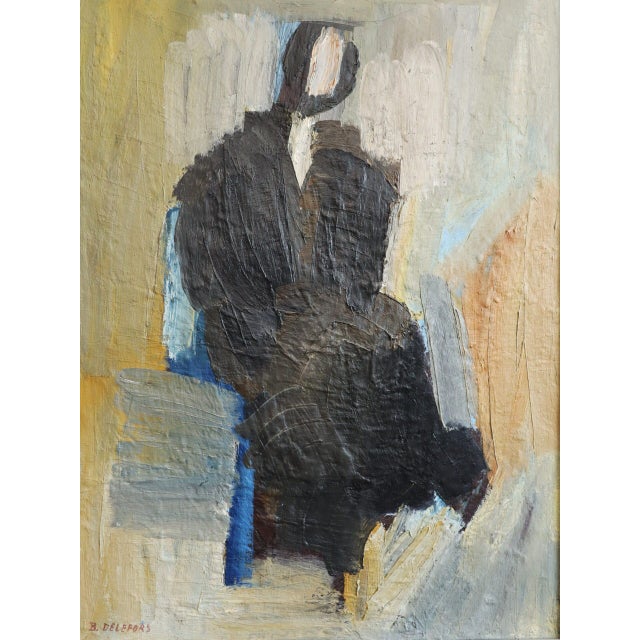 Mid-Century Modern 'Presence in Shadow' Vintage Original Abstract Figurative Oil Painting, Framed For Sale - Image 11 of 12