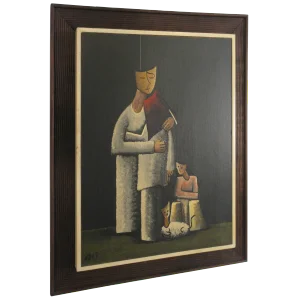 1960s Signed Oil on Board Mother and Children