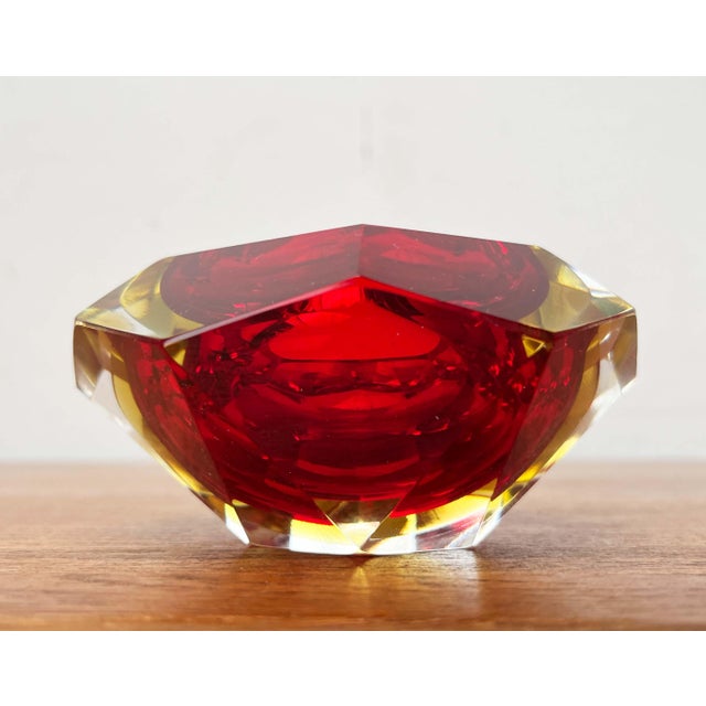 Vintage Italian Red and Yellow Sommerso Murano Glass Bowl, 1970s For Sale - Image 3 of 18