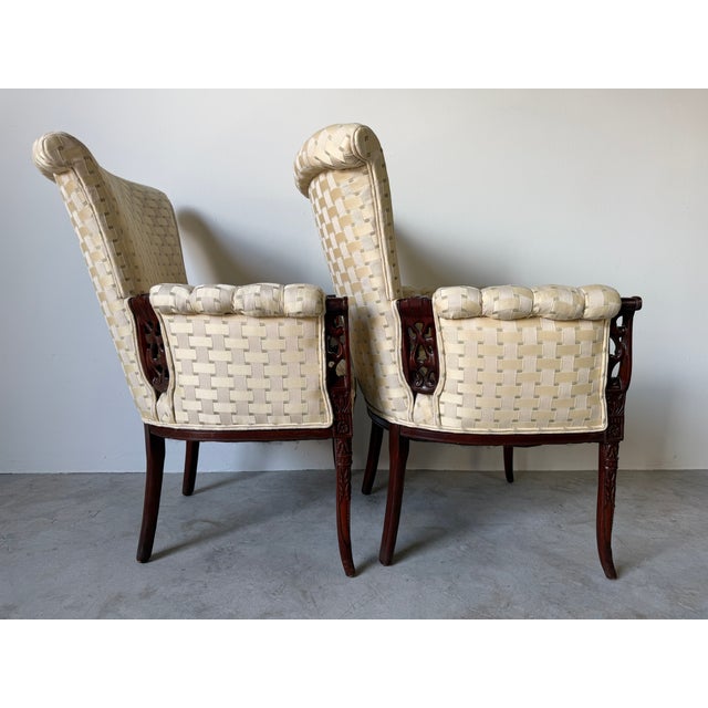 1980s Vintage Regency Revival Carved Wood Armchairs – A Pair For Sale - Image 5 of 17