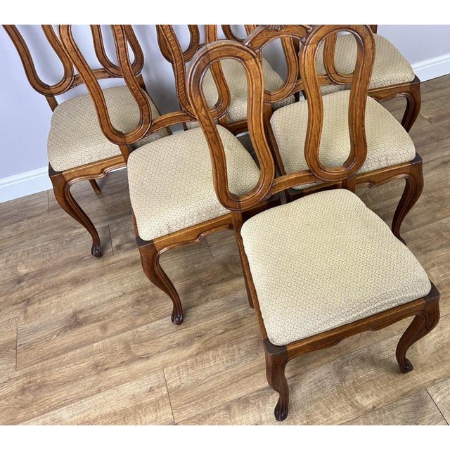 Wood French Louis Style Oak Dining Chairs with Upholstered Seats, Set of 6 For Sale - Image 7 of 16