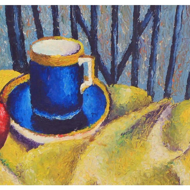 1990s 1990s Apple & Wine Bottle Vibrant Contemporary Still-Life by E. Star For Sale - Image 5 of 9