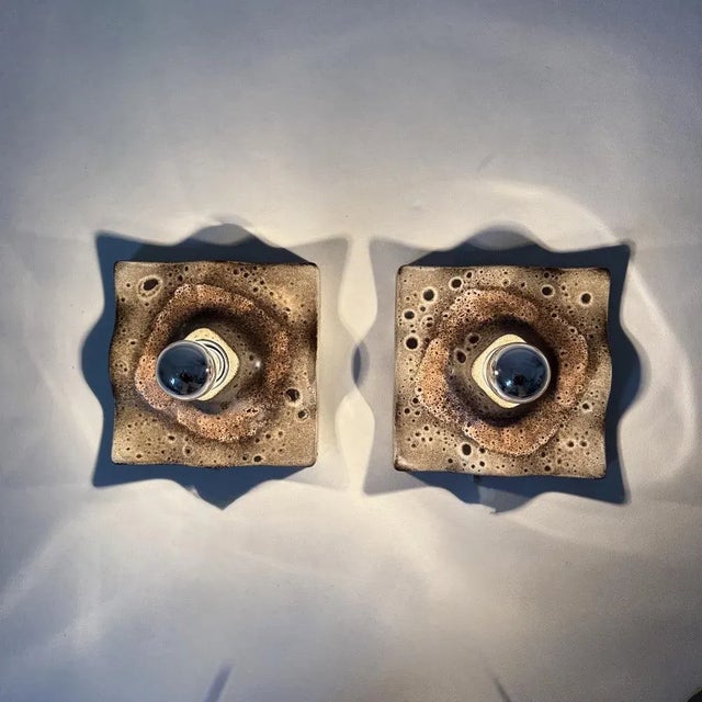 Mid-Century Wavy Ceramic Wall Lamps, 1970s, Set of 2 For Sale - Image 4 of 18