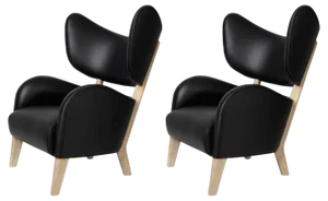 Set of Black Leather Natural Oak My Own Chair Lounge Chairs by Lassen
