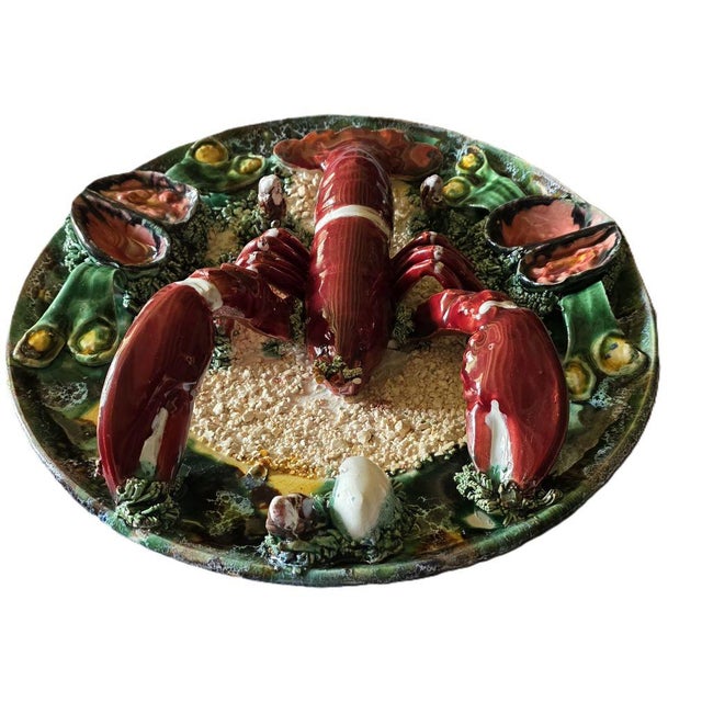Ceramic Large Majolica Platter in Trompe Loeil of a Lobster, 1950 For Sale - Image 7 of 7