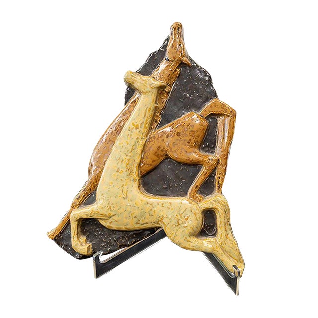 French Ceramic Relief with 2 Horses, 1960s For Sale