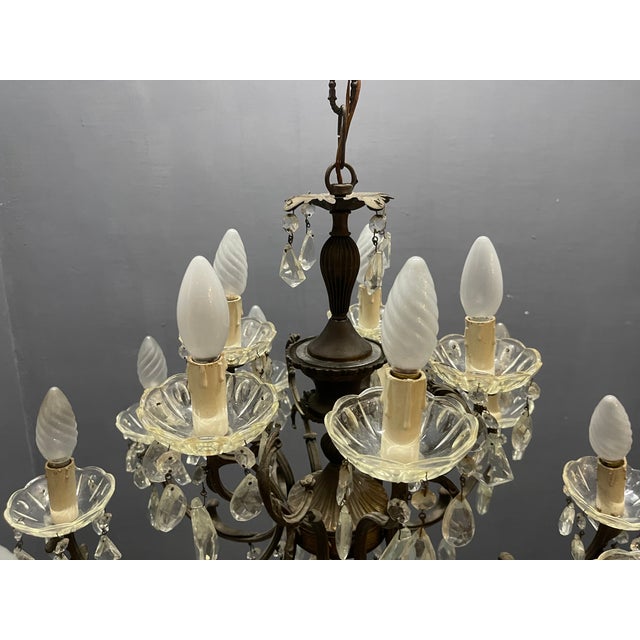 Vintage Bronze Crystal Chandelier 15 Lights, 1950s For Sale - Image 12 of 13