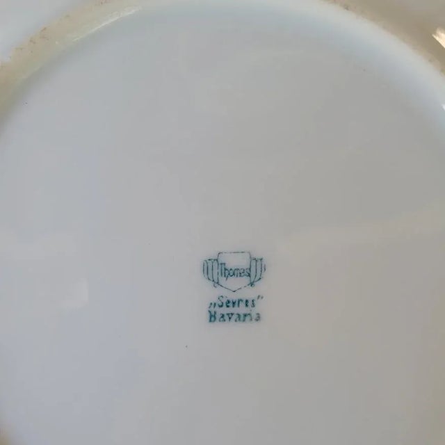 Cornflower Blue Rare Hand-Painted Bavarian Seashell Dessert Set, Signed Artist Porcelain Plates & Serving Bowl For Sale - Image 8 of 10