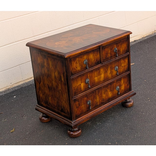 Wood Mid 20th Century Theodore Alexander Style Inlaid Solid Wood 3-Drawer Bachelor’s Chest or Nightstand For Sale - Image 7 of 11