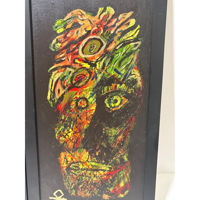 Abstract Vintage Abstract Expressionist Faces Painting, Signed, Artist Unknown - Set of 2 For Sale - Image 3 of 13