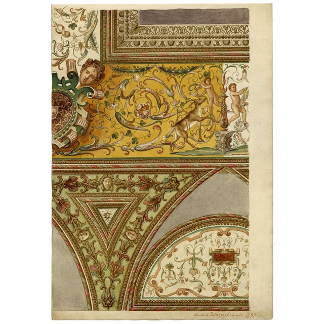 Josef Kott, Frescoes at Palazzo Ducale, Mantua, 1800s, Watercolor on Paper For Sale - Image 5 of 9