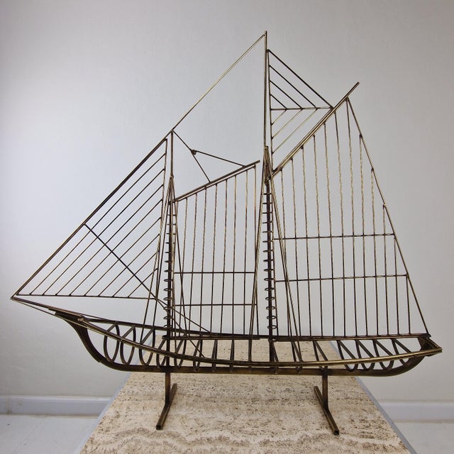 Curtis Jeré, Brass Wire Sailboat Sculpture, 1976, Brass For Sale - Image 4 of 15