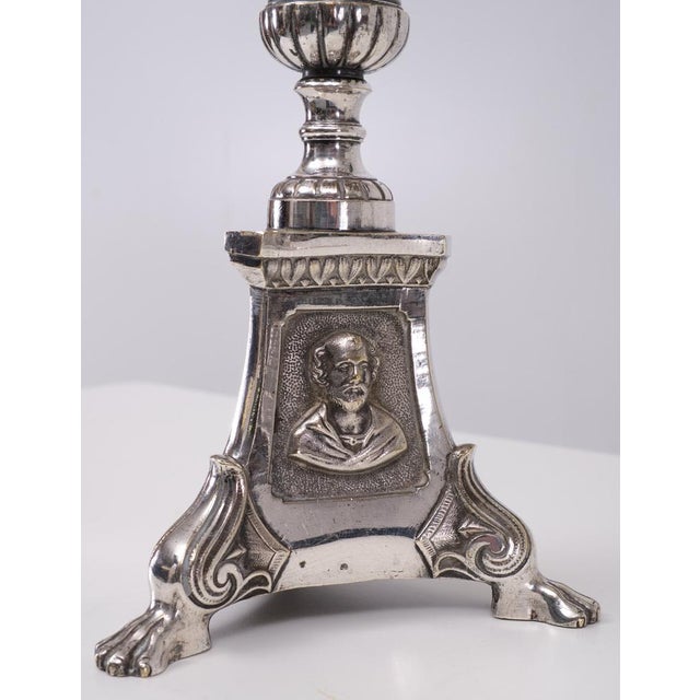 Antique Silver-Plated Church Candleholders, France, 1850s, Set of 2 For Sale - Image 4 of 15