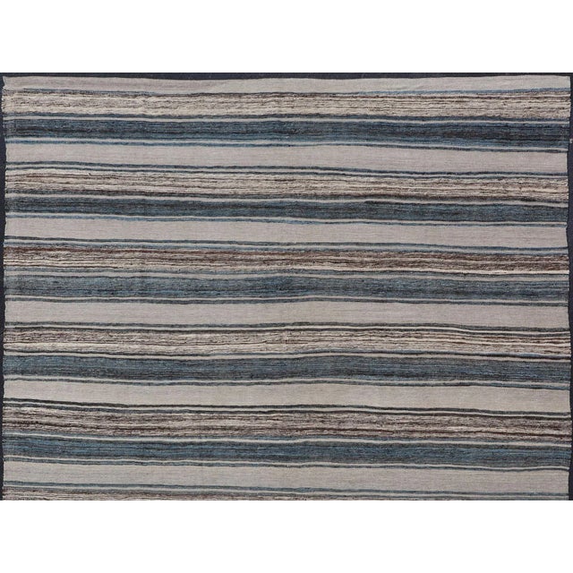 Flat-Weave Kilim Rug by Keivan Woven Arts, Brown, Blue, and Cream 8'3 X 11'3 For Sale - Image 9 of 13