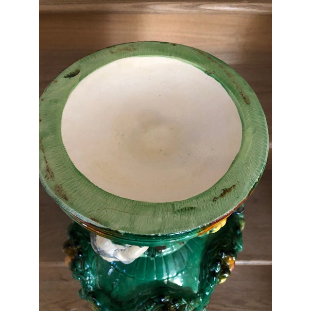 Vintage Neoclassical Glazed Ceramic Pedestal Jardiniere with Cherub Motif For Sale - Image 11 of 13