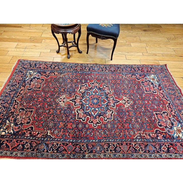 Vintage Persian Bidjar Rug, Hand-Knotted Wool, Geometric Pattern, Red & Blue, 5x8 For Sale - Image 11 of 18