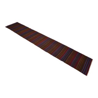 1970s Flat Weave Runner Rug Turkish Kilim Hallway Rug - 2′7″ × 14′1″ For Sale