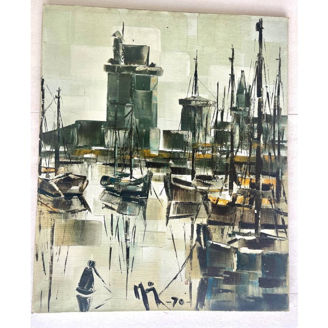This oil on canvas from the 70s represents the port of La Rochelle in France with its three mythical towers, the largest...