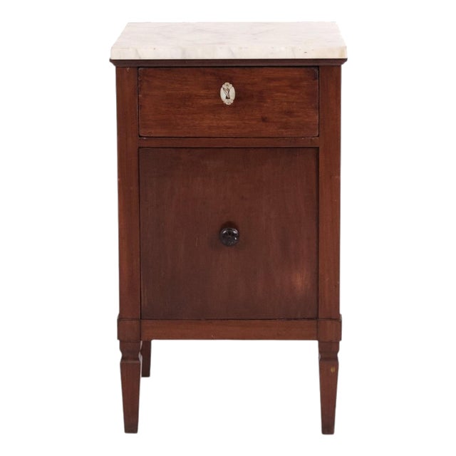 Mahogany Bedside Table with Marble Top, 1930s For Sale