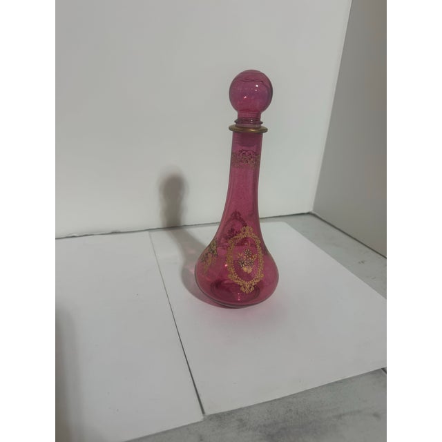 Rococo Italian or Bohemian Cranberry Glass Perfume Bottle For Sale - Image 3 of 6