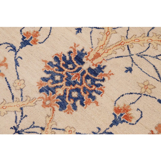Textile 1990s Shabby Chic Kafkaz Peshawar Ivory/Blue Wool Rug - 9'1 X 10'8 For Sale - Image 7 of 10