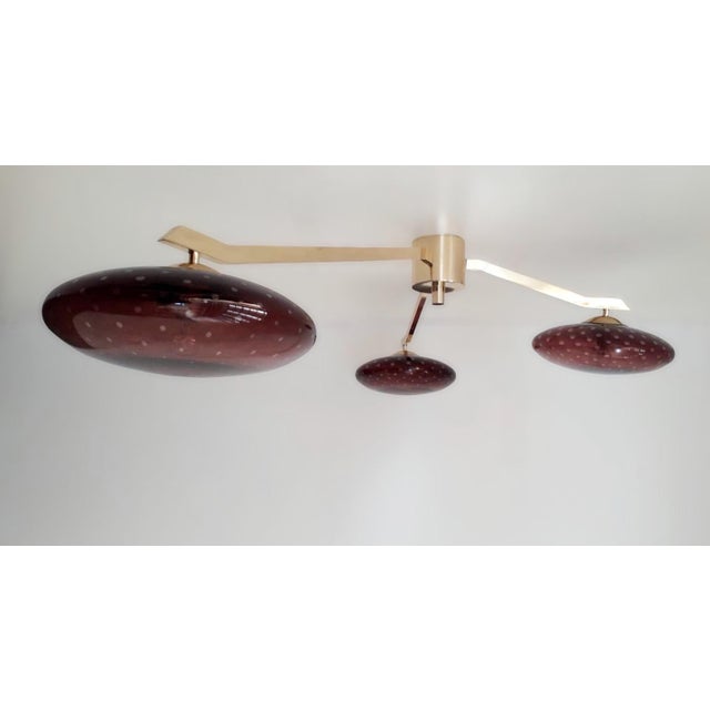 Mid-Century Modern Trio Angolo Polished Brass Amethyst Bubbles Glass Flush Mount by Fabio LTD For Sale - Image 3 of 7