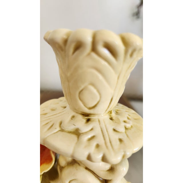 Pair of Vintage Ivory Ceramic Rose Double Candle Holders For Sale - Image 15 of 18