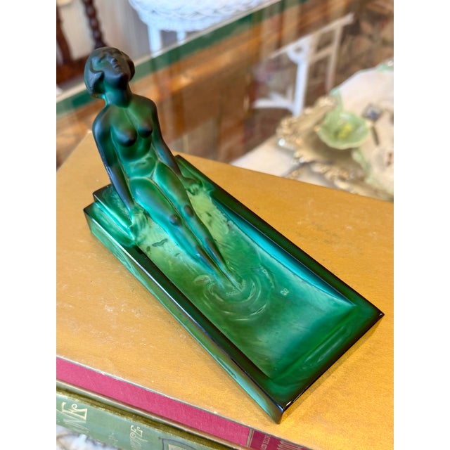 Art Deco Malachite Glass Nude Figural Ashtray For Sale - Image 16 of 16