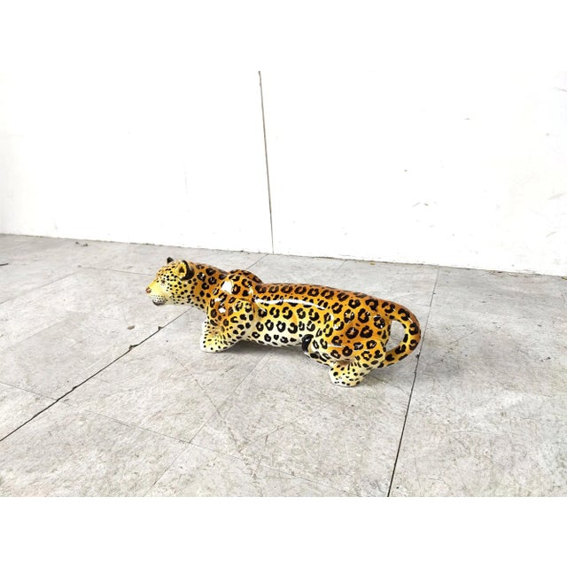 Ceramic Vintage Italian Ceramic Hand Painted Leopard, 1960s For Sale - Image 7 of 10