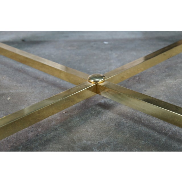 White Vintage Italian Regency Travertine Stone Brass & Glass Coffee Cocktail Table 44" For Sale - Image 8 of 12