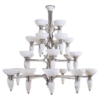 Art Deco Chandelier with Alabaster Bowls and Illuminated Cones, 1990s For Sale