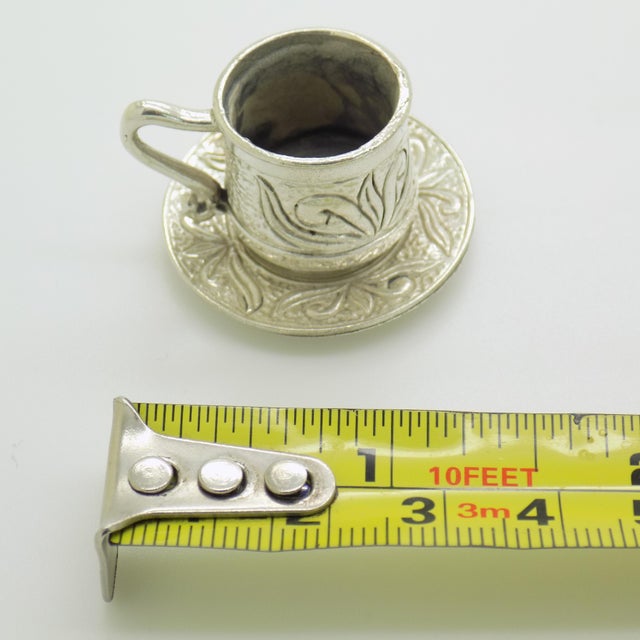 Vintage Italian Handmade Genuine Silver Coffee Cup and Saucer Dollhouse Miniature, 1970s, Set of 2 For Sale - Image 10 of 11