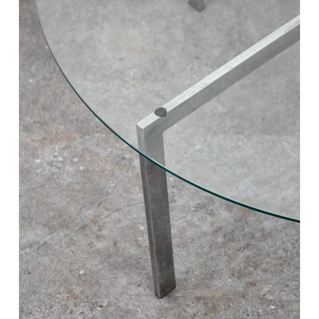1960s Mid Century Modern Coffee Table Metal Round Glass Vintage Circular X Base Silver For Sale - Image 10 of 12